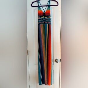 Multicolor Striped Maxi Dress with Crisscross Straps